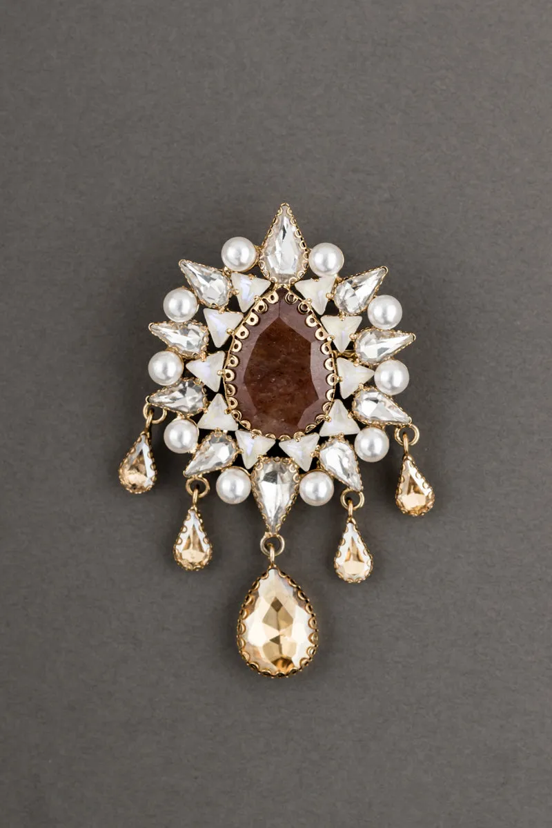 Brown Crystal Studded Brooch