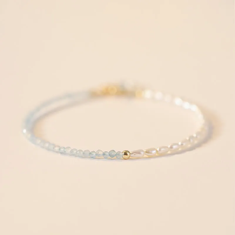 Buddha Stones 2mm Turquoise Pearl Ultra-thin Beads 14k Gold Plated Copper Wisdom Bracelet