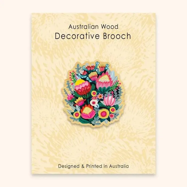 Bush Flowers Australian Wooden Brooch