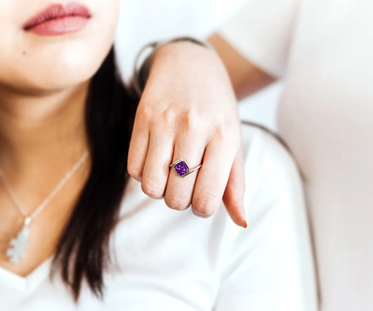 Bypass Square 18k Gold Druzy Ring