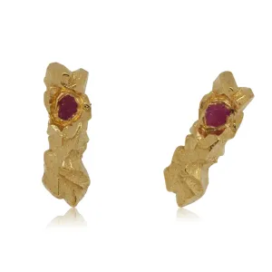 Carved In The Rock Earrings Gold with Raw Ruby