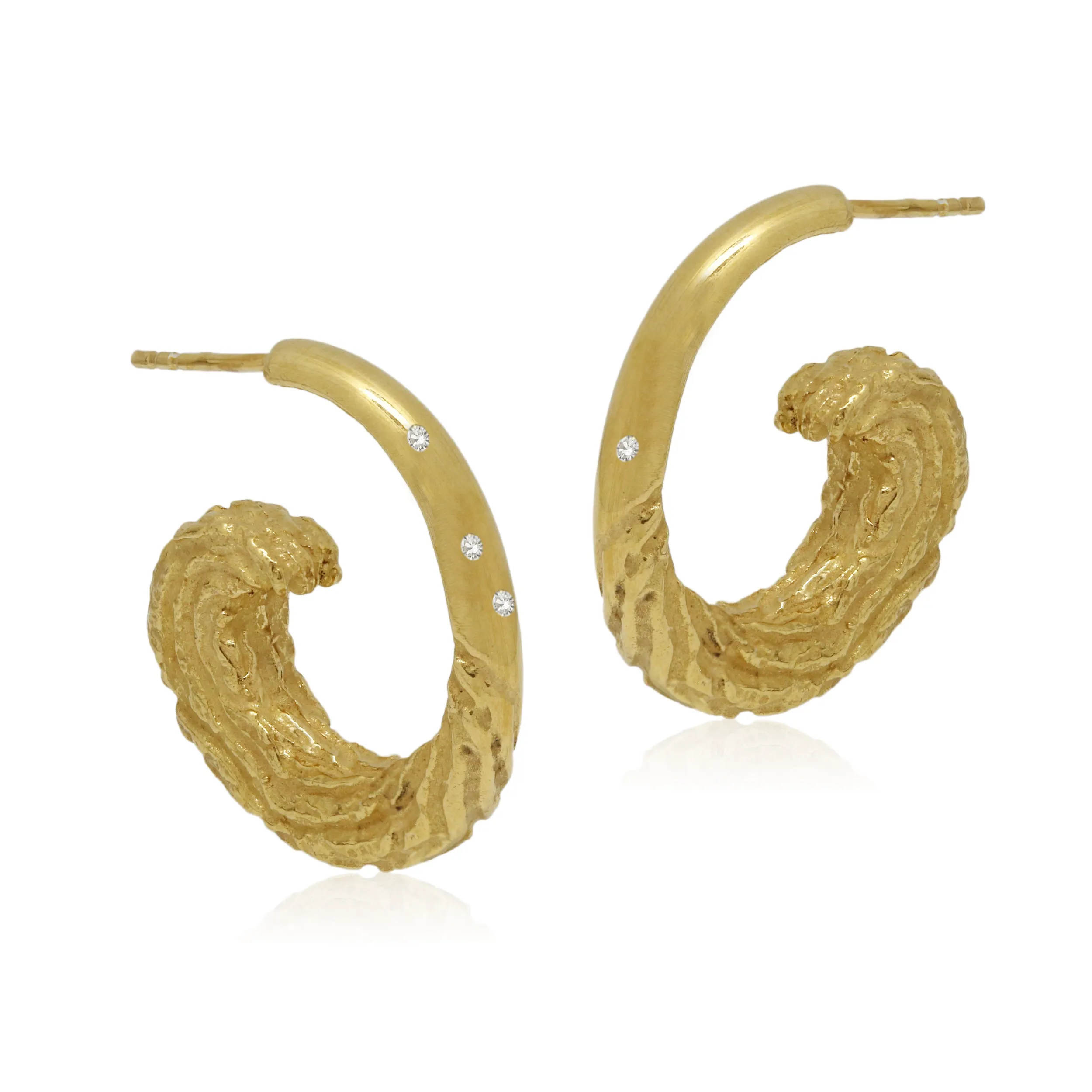 Catch the Wave Hoop Earrings in 14k Yellow Gold and Diamonds