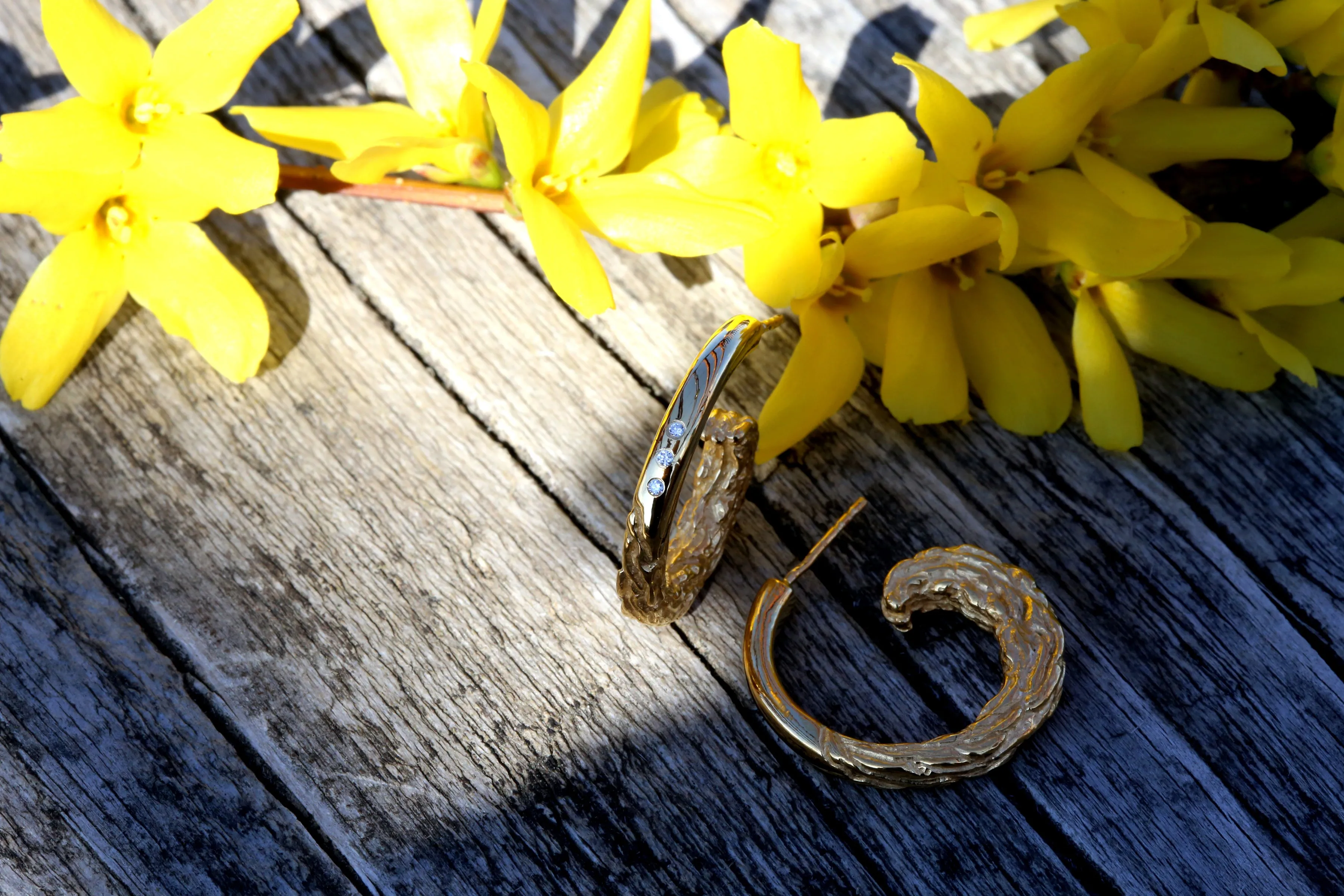 Catch the Wave Hoop Earrings in 14k Yellow Gold and Diamonds
