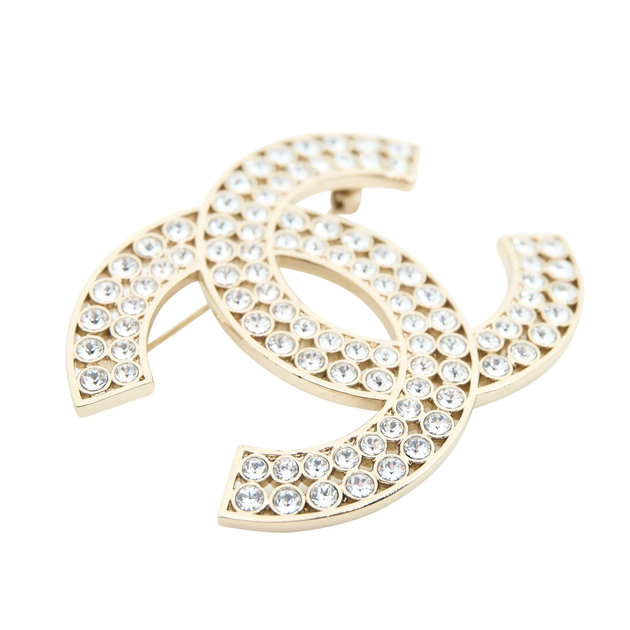 Chanel CC Double Crystal Brooch GHW