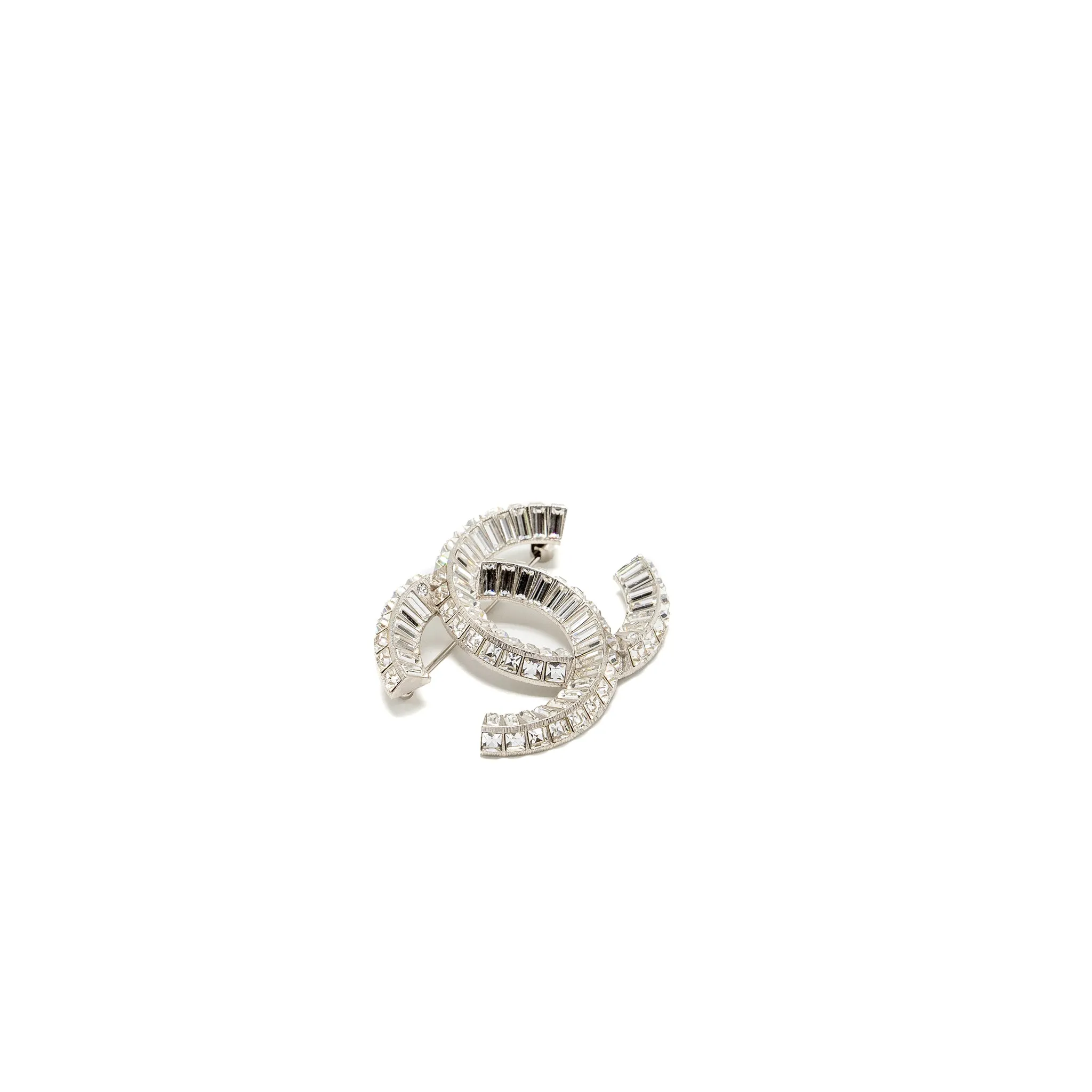 Chanel cc logo brooch with crystal silver tone