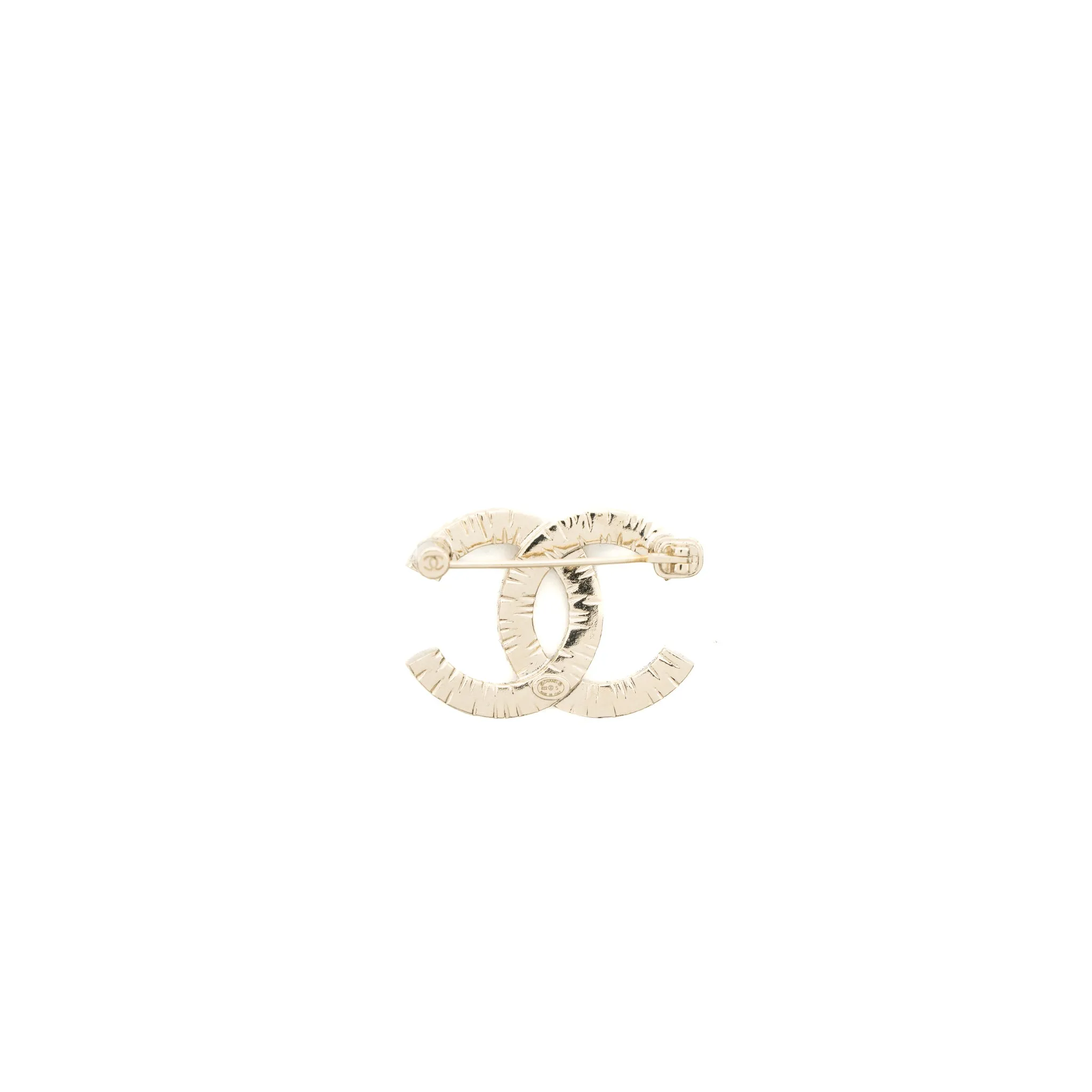 Chanel Detailed CC Logo Brooch Crystal Light Gold Tone