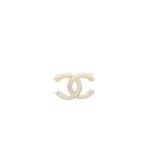 Chanel Detailed CC Logo Brooch Crystal Light Gold Tone