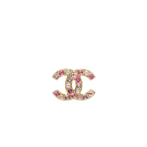 Chanel giant cc logo brooch with Crystal pink multicolour Gold Tone