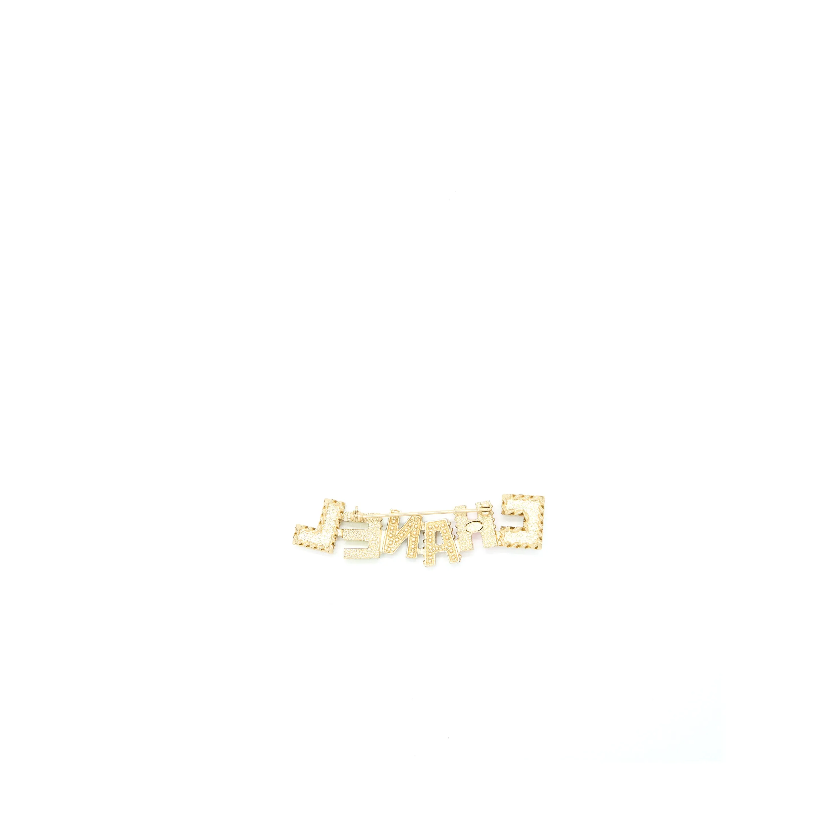 Chanel Letter Brooch Crystal/Pearl Multicolour Light Gold Tone