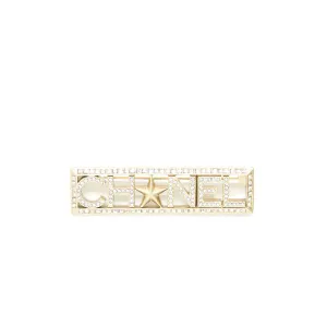 Chanel Letter/Star Brooch Crystal Light Gold Tone