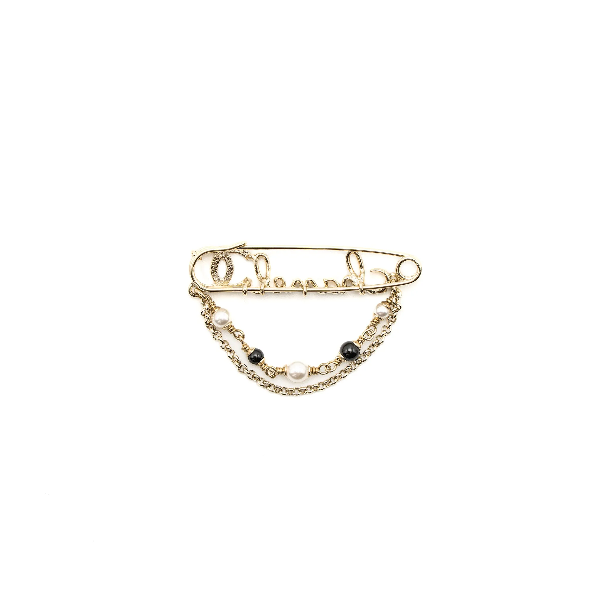 Chanel Pearl Drop Brooch Light Gold Tone