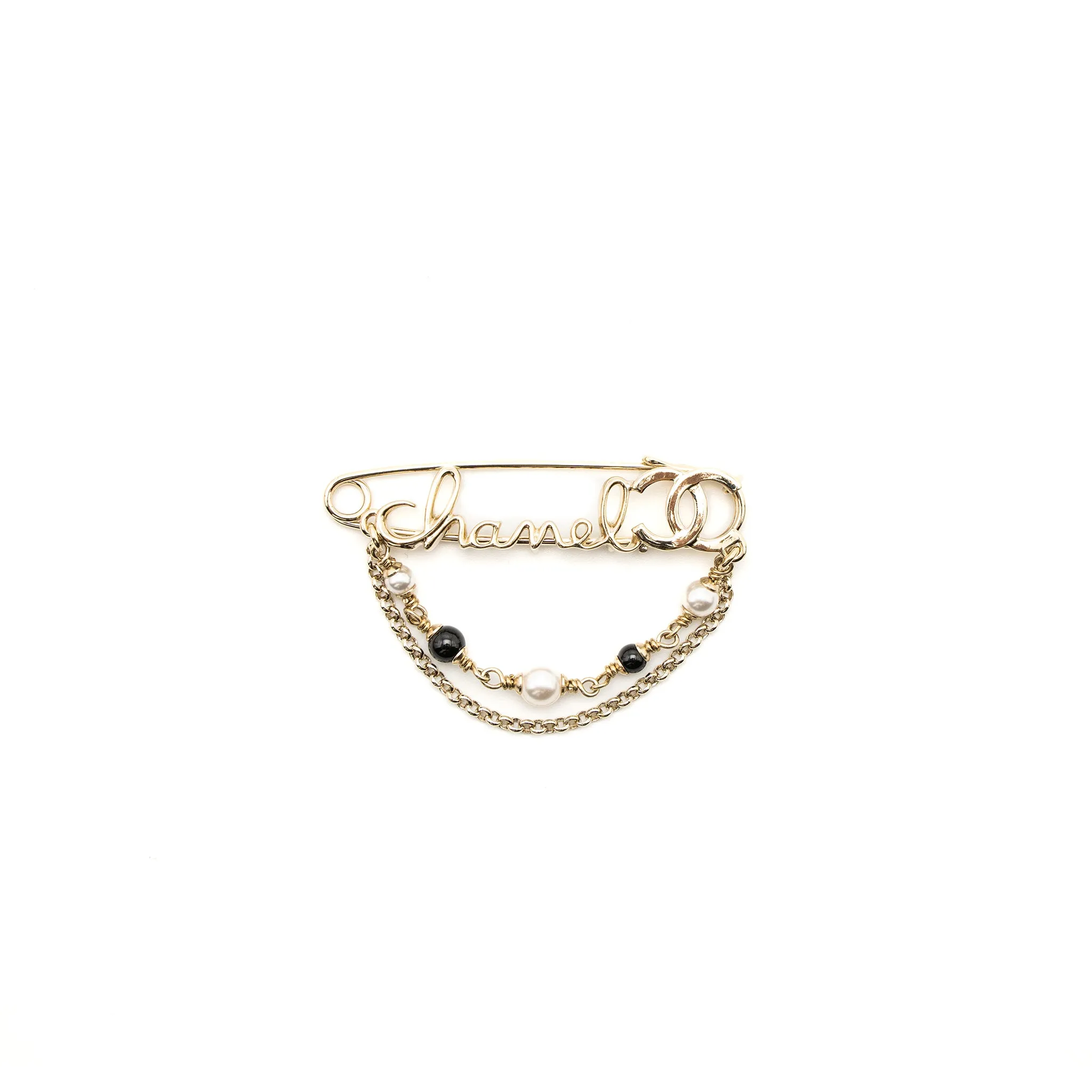 Chanel Pearl Drop Brooch Light Gold Tone