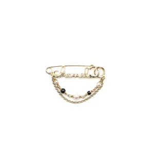 Chanel Pearl Drop Brooch Light Gold Tone