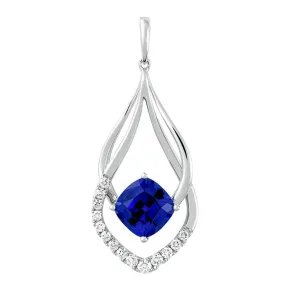 Chatham 14K White Gold Created Sapphire and Lab Grown Diamond Pendant