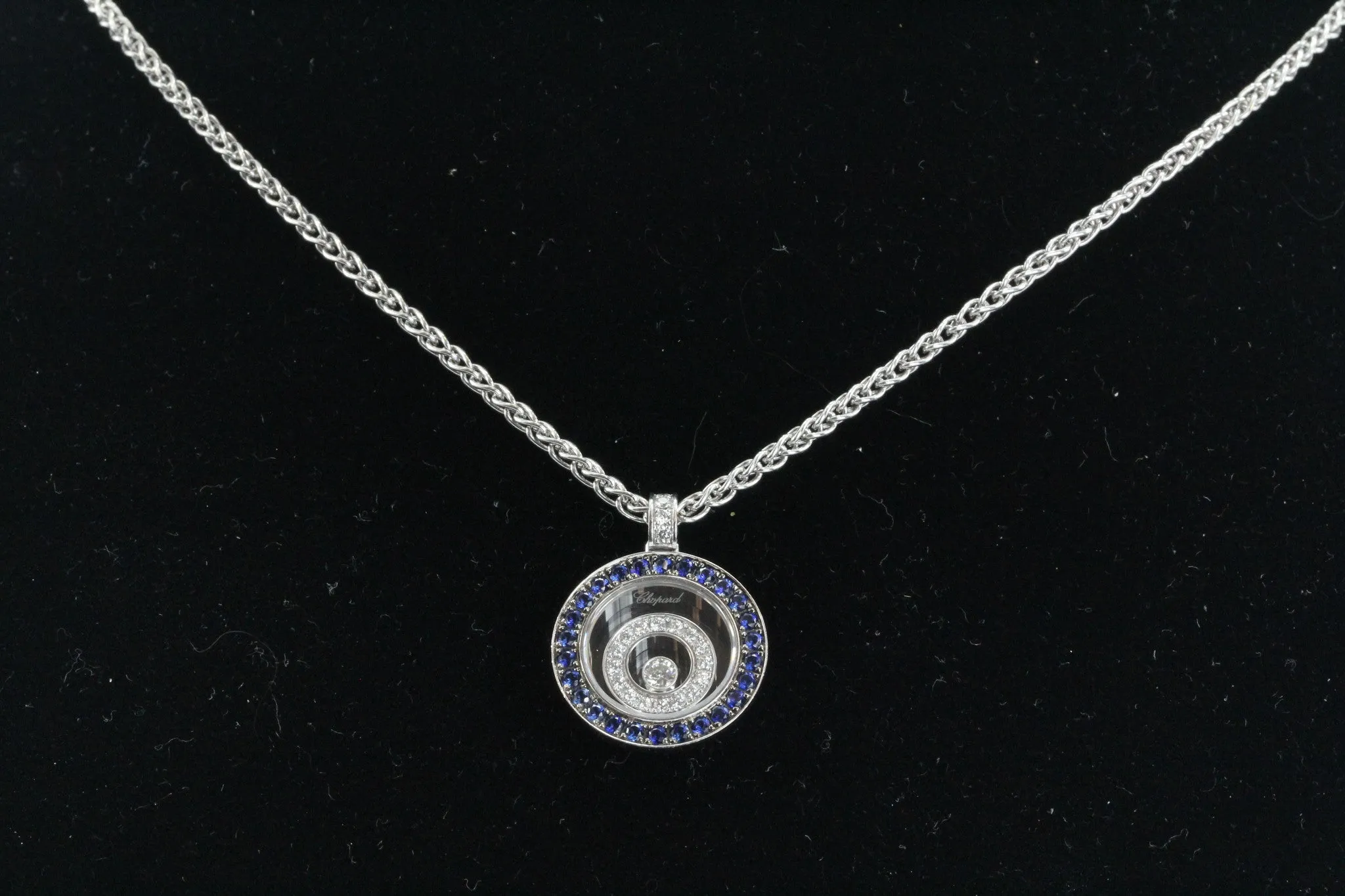 Chopard Happy Spirit Diamond & Sapphire Pendant Necklace 18k Gold