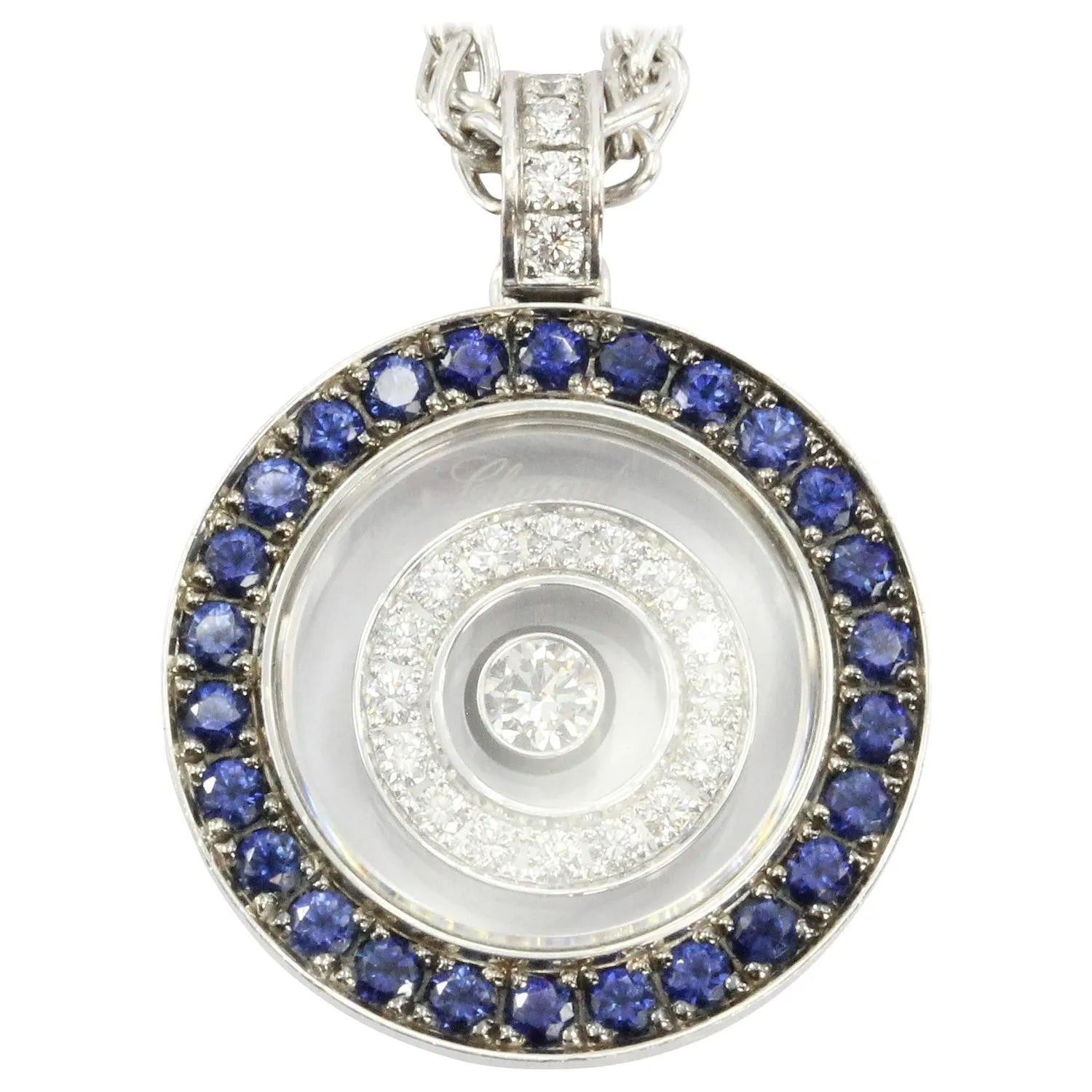 Chopard Happy Spirit Diamond & Sapphire Pendant Necklace 18k Gold