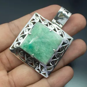 Christmas Gift,  25.8g, Totally Handmade Natural HUGE Emerald Square Shape 925 Sterling Silver Pendant