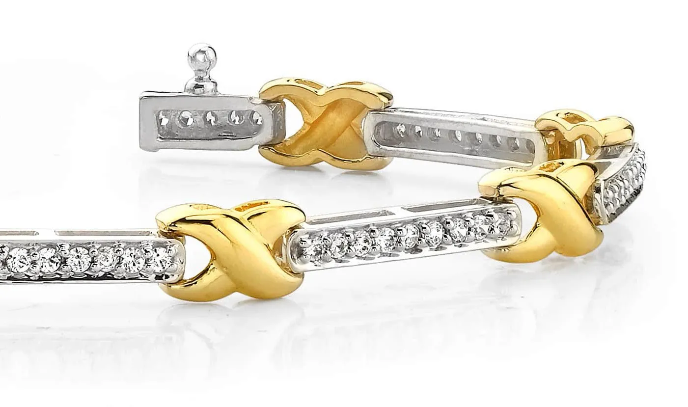 Classic Wavy X And Lab-Grown Diamond Bracelet with 1.44 ct.(finished) 1.5mm