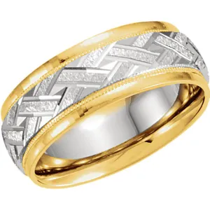 Continuum Sterling Silver & 14k Yellow Gold 7mm Patterned Band Size 11