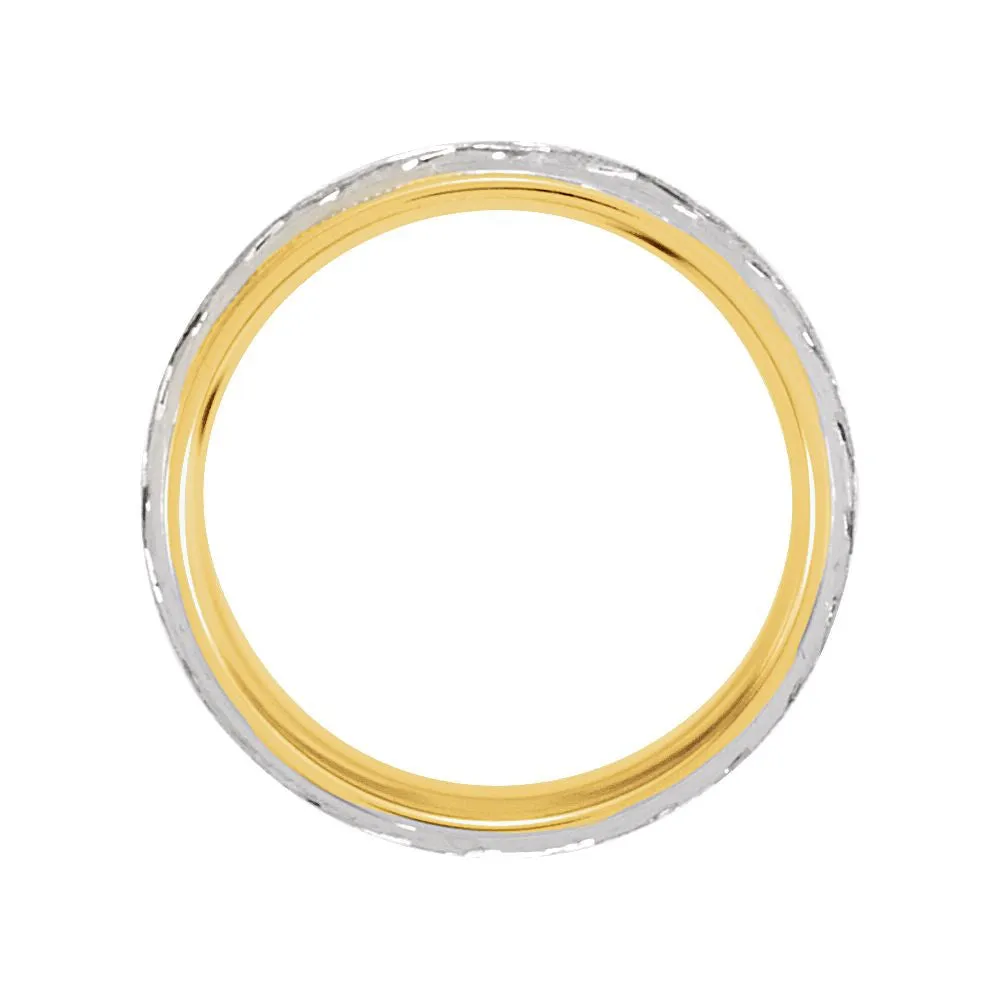 Continuum Sterling Silver & 14k Yellow Gold 7mm Patterned Band Size 11