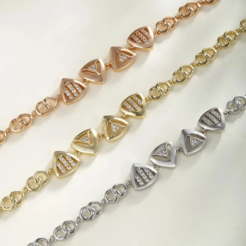 Copper 18K Gold Plated Platinum Plated Inlay Triangle Solid Color Artificial Gemstones Bracelets
