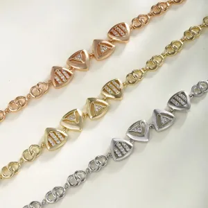 Copper 18K Gold Plated Platinum Plated Inlay Triangle Solid Color Artificial Gemstones Bracelets