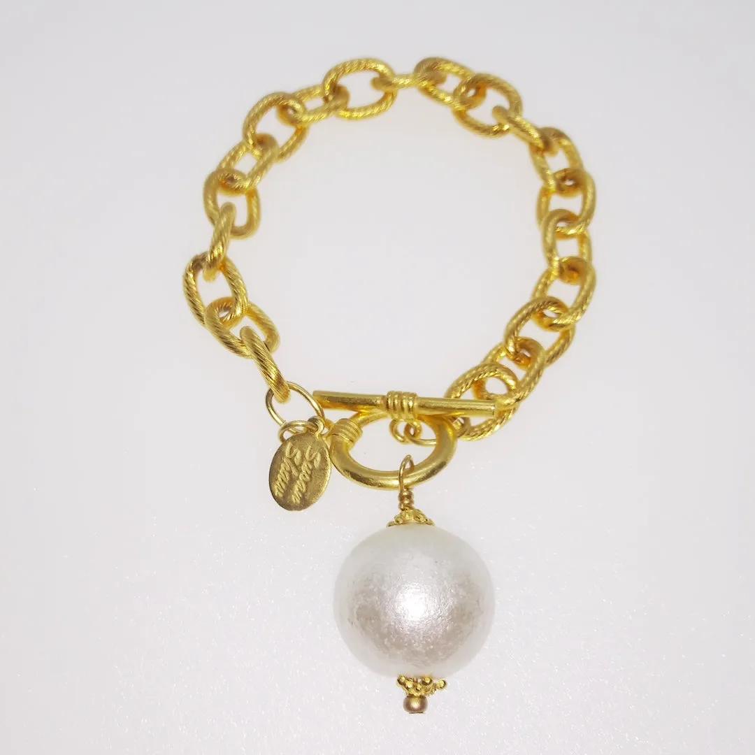 Cotton Pearl Toggle Bracelet, gold