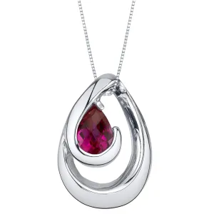 Created Ruby Sterling Silver Wave Pendant Necklace