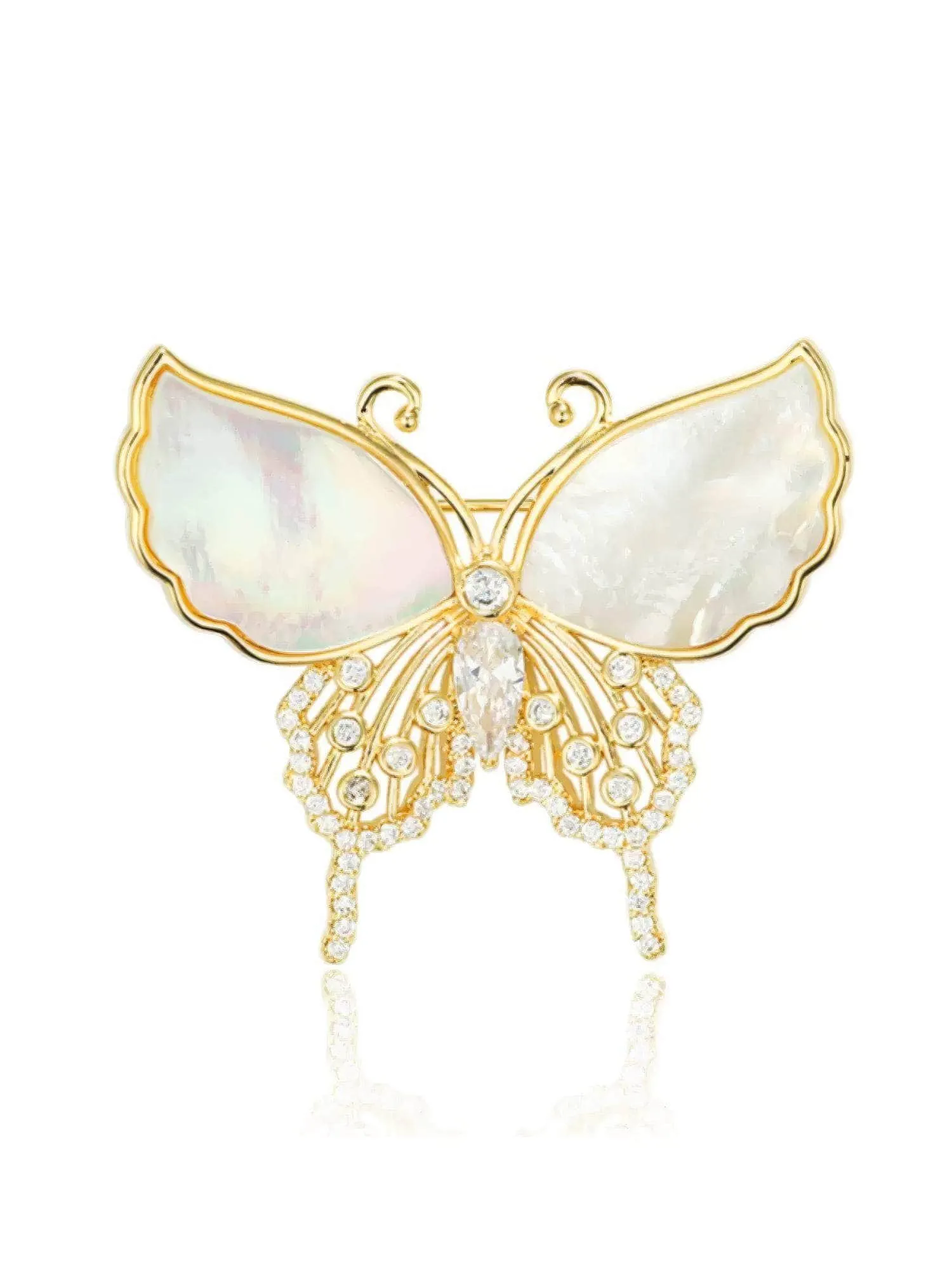 Crystal Decor Enamel Gold Butterfly Brooch