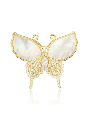 Crystal Decor Enamel Gold Butterfly Brooch