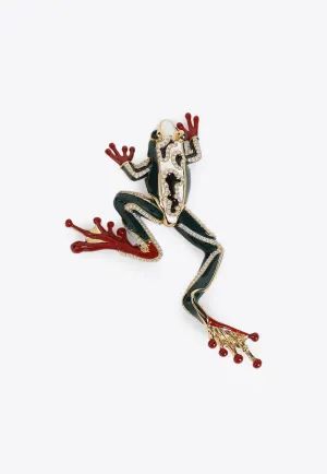 Crystal-Embellished Frog Brooch