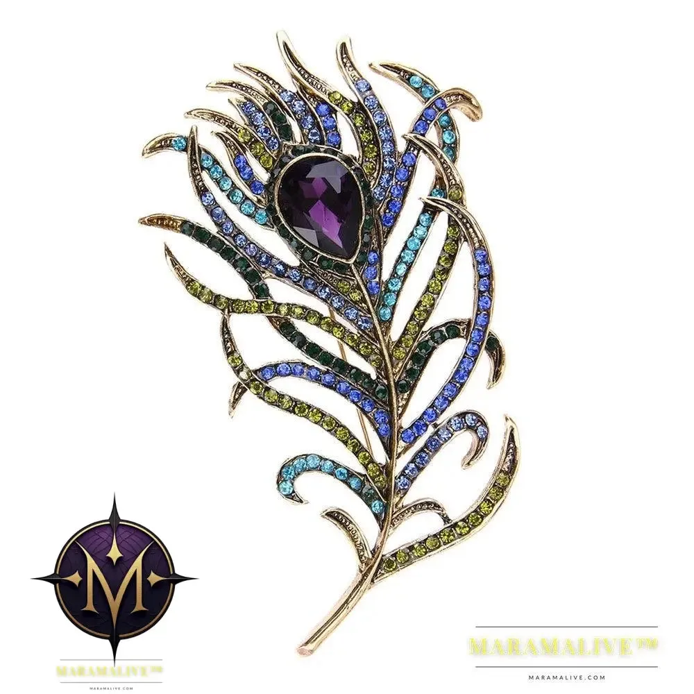 Crystal Peacock Feathers Brooch Boho Enamel Pins Deep Blue Brooches Wedding Accessories New Arrival