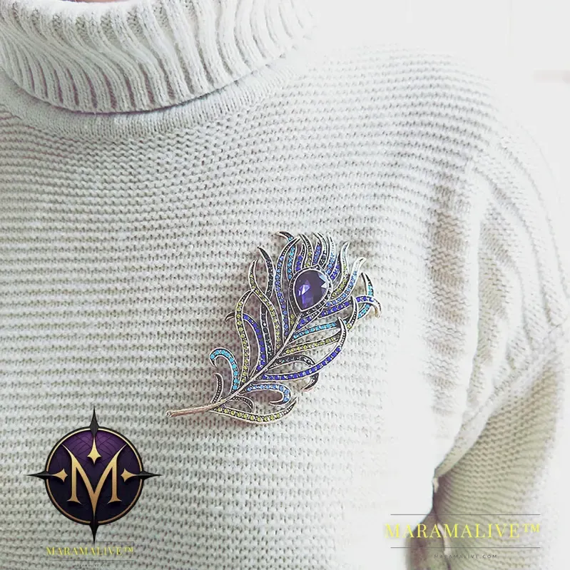 Crystal Peacock Feathers Brooch Boho Enamel Pins Deep Blue Brooches Wedding Accessories New Arrival