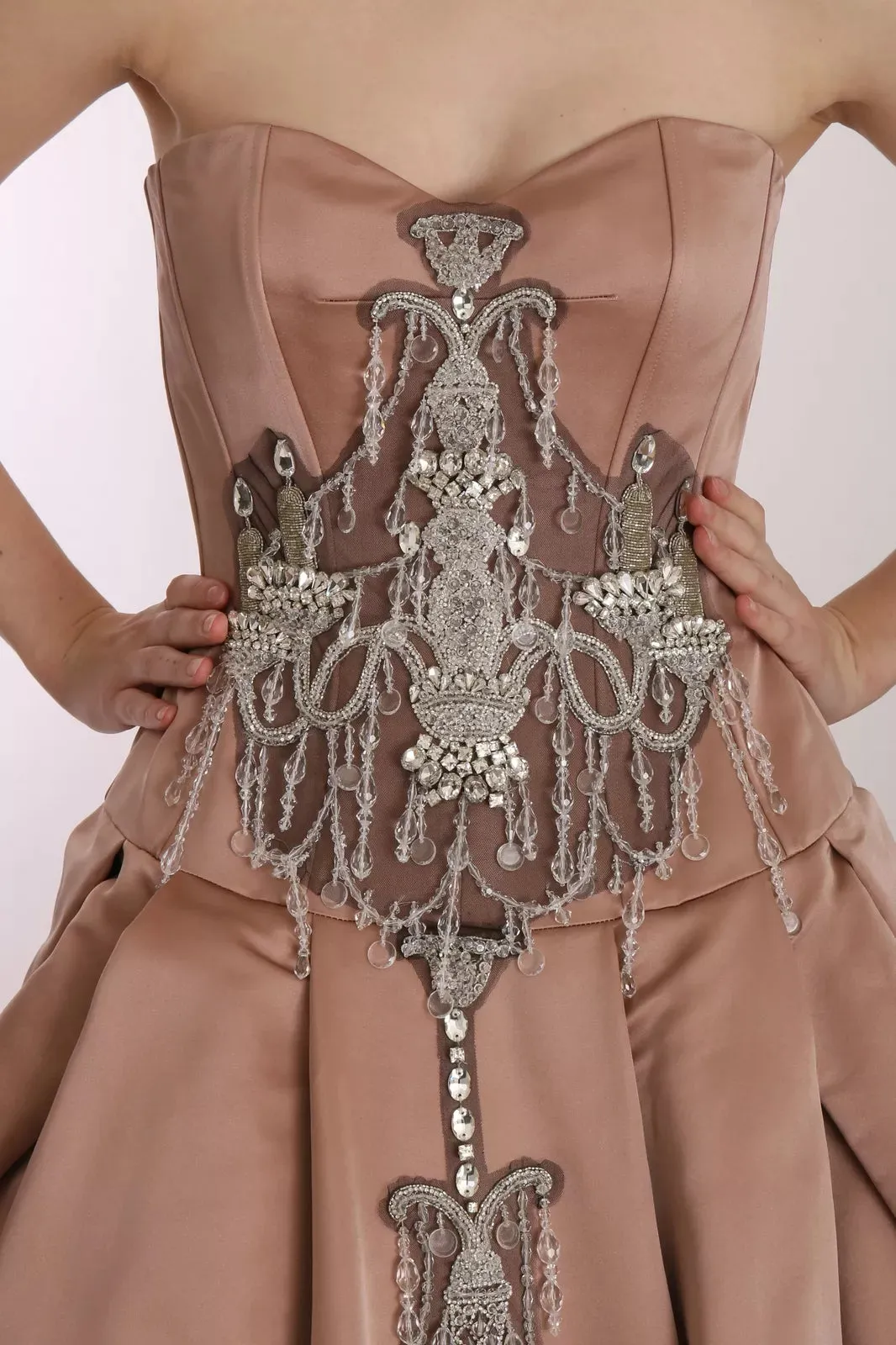 Crystal Pink Silk Chandelier Ball Gown Dress
