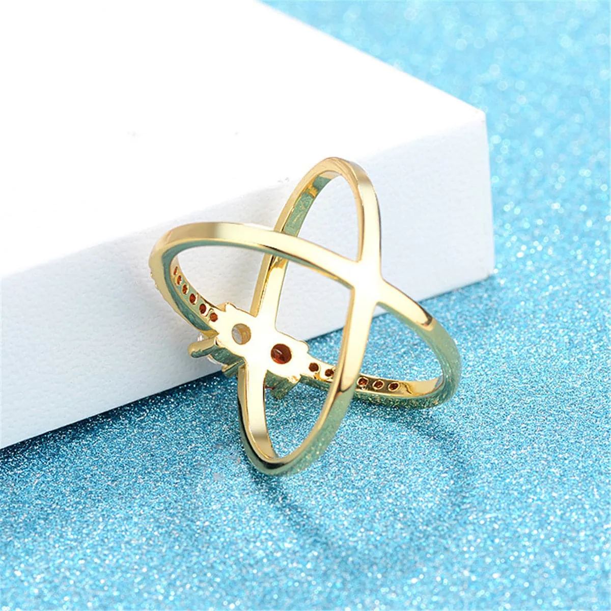 Cubic Zirconia & 18K Gold-Plated X Open Ring