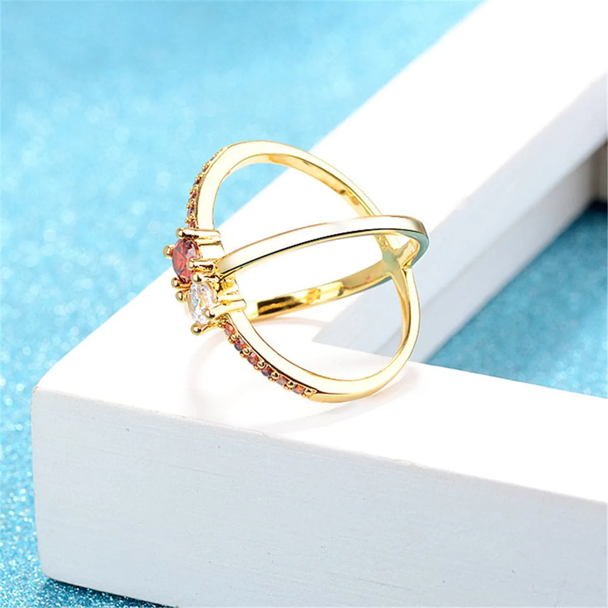 Cubic Zirconia & 18K Gold-Plated X Open Ring
