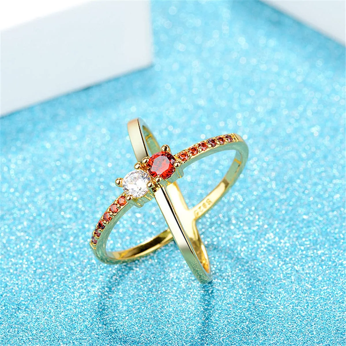 Cubic Zirconia & 18K Gold-Plated X Open Ring