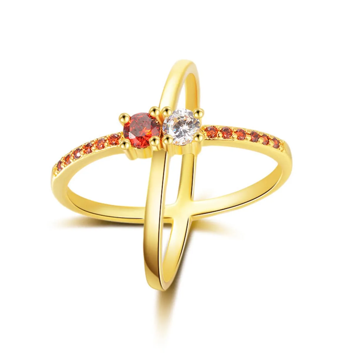 Cubic Zirconia & 18K Gold-Plated X Open Ring