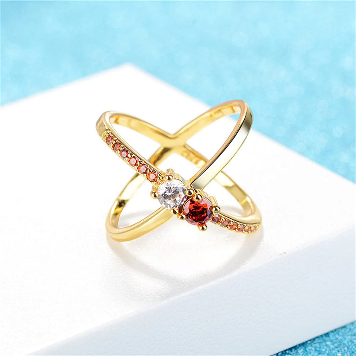 Cubic Zirconia & 18K Gold-Plated X Open Ring
