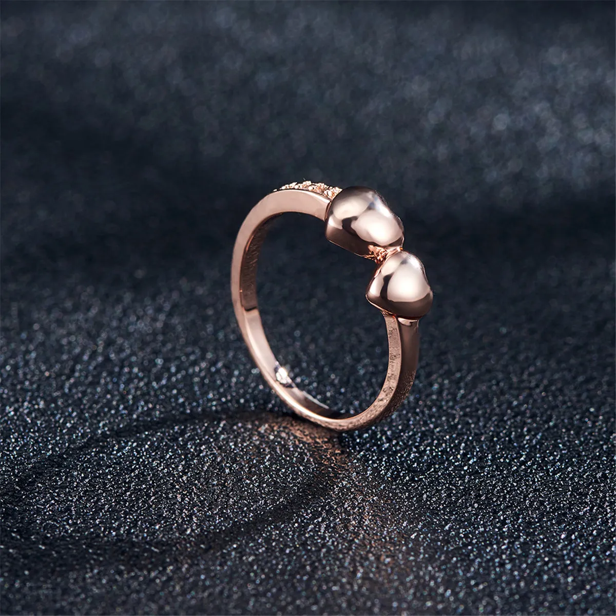 Cubic Zirconia & 18K Rose Gold-Plated Double Heart Ring
