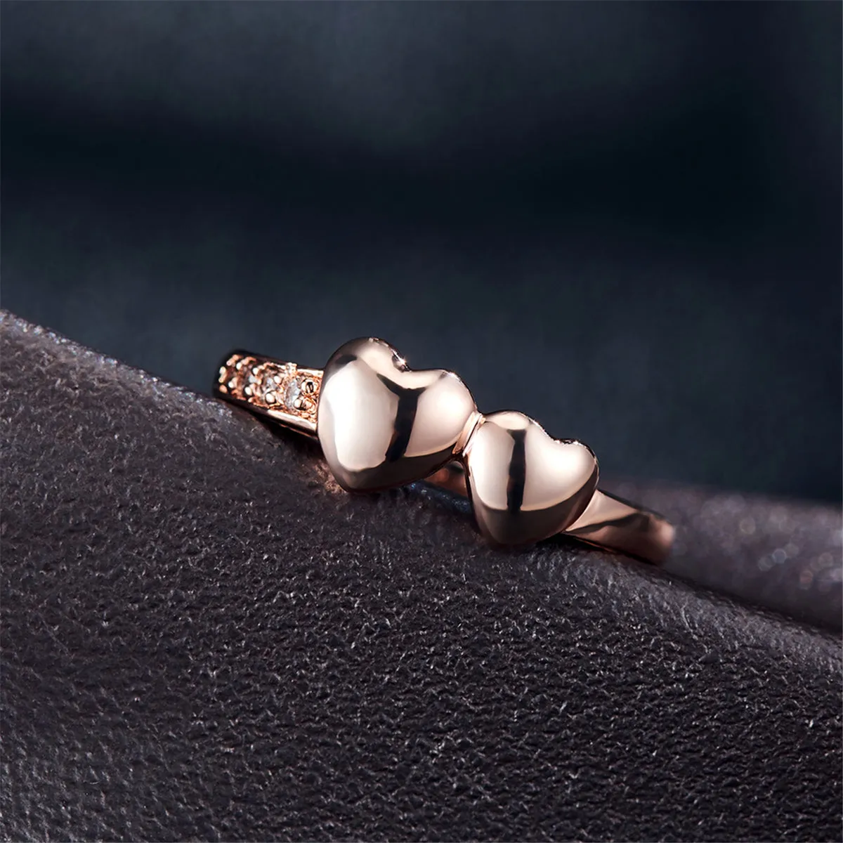 Cubic Zirconia & 18K Rose Gold-Plated Double Heart Ring