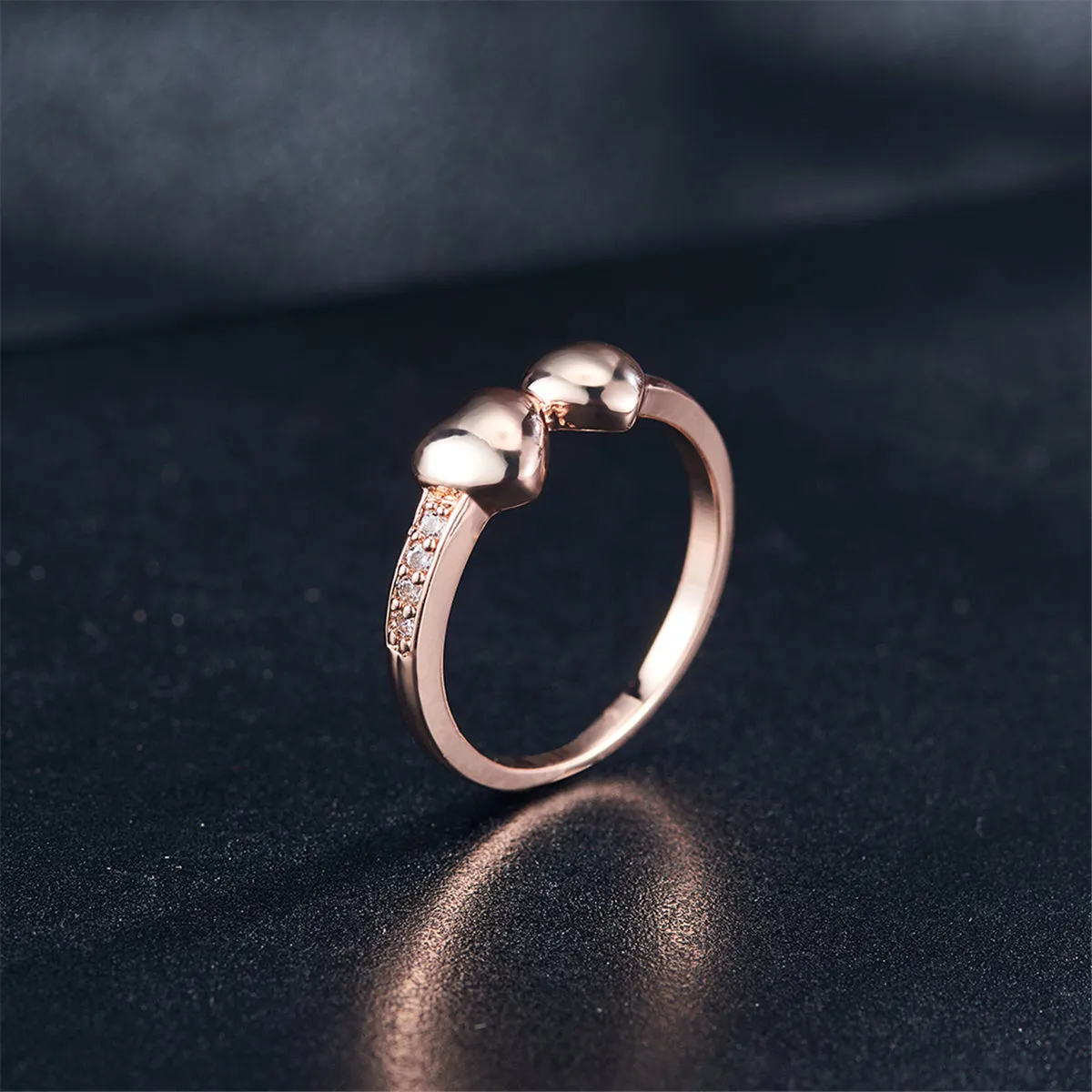 Cubic Zirconia & 18K Rose Gold-Plated Double Heart Ring