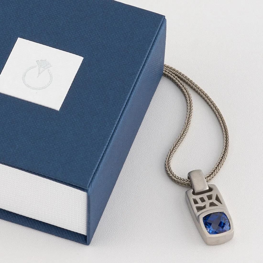 Cushion Cut Blue Sapphire Tag Pendant Necklace for Men Sterling Silver 4.50 Carats