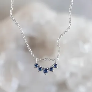 Custom Blue Sapphire Gemstone Sunburst Necklace | 10K White Gold