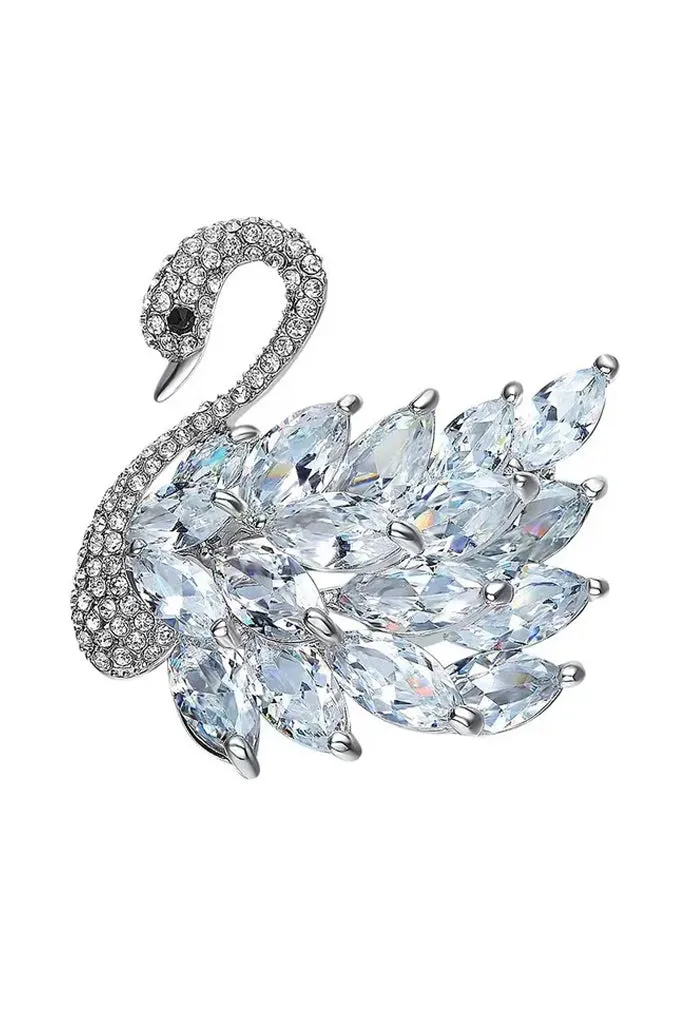 Cygnus Swan Καρφίτσα Κύκνος με Κρύσταλλα