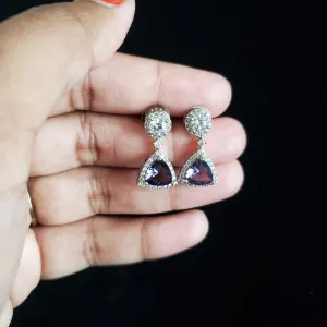 Cz Short Earring With Rhodium Plating Purple