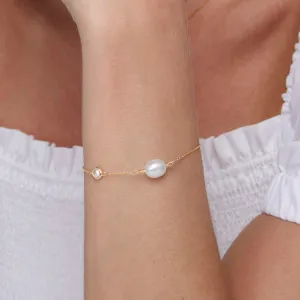 Dainty Freshwater Pearl Charm Bracelet - 18K Gold Vermeil