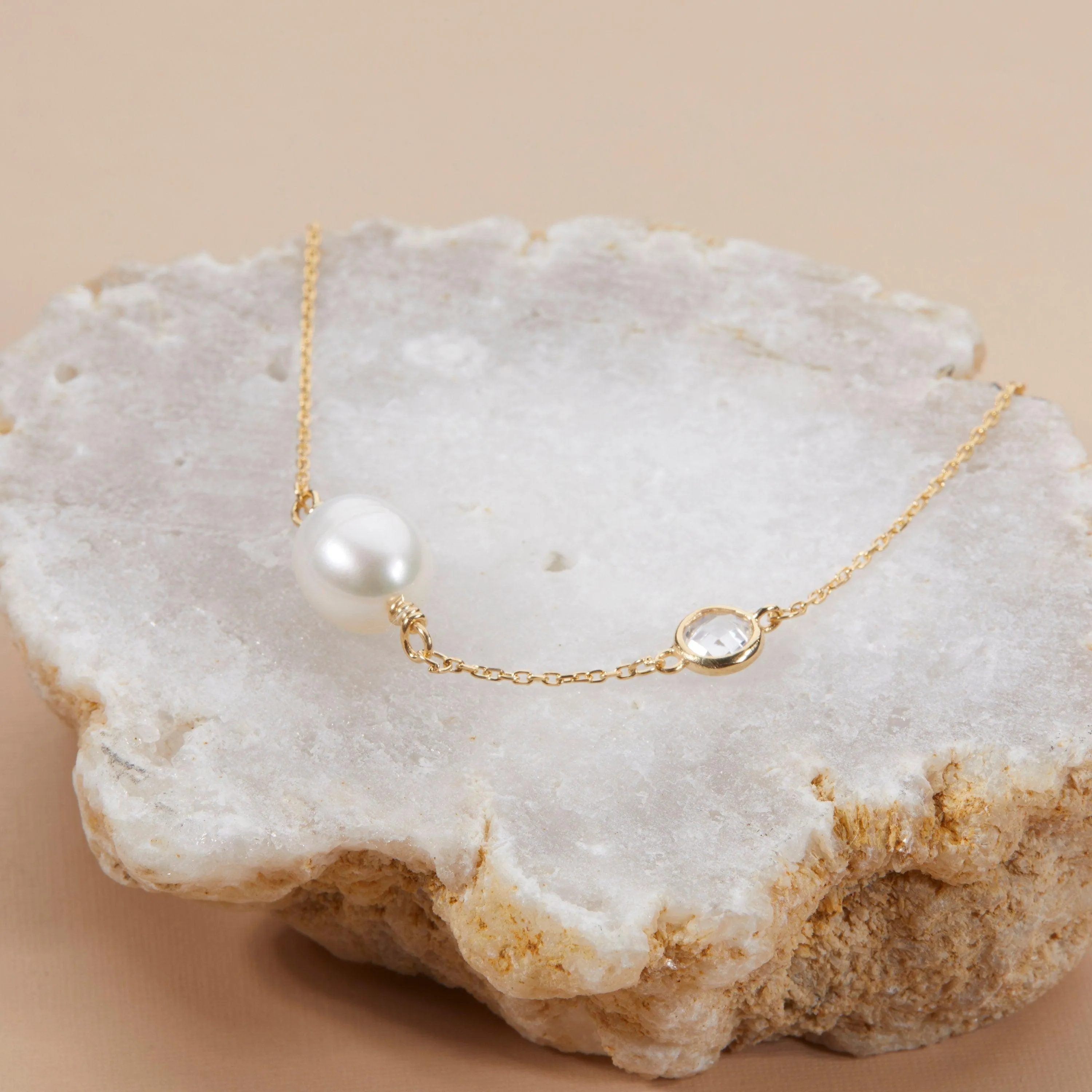 Dainty Freshwater Pearl Charm Bracelet - 18K Gold Vermeil