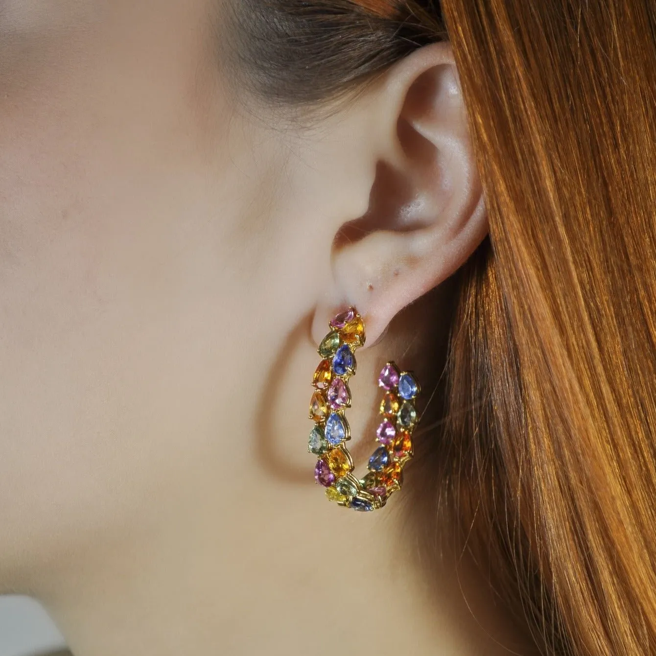 Desert Blooms Spring Multi-Colored Sapphire Hoops