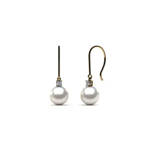 Diamond & Pearl Drop Earrings, 8.00mm